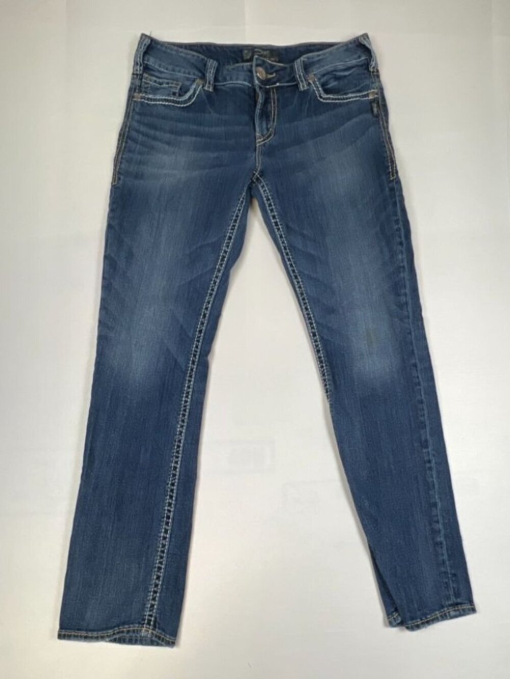 Silver Jeans Co Suki Mid-Rise Curvy Straight Leg Jeans W30 L31 Blue Denim